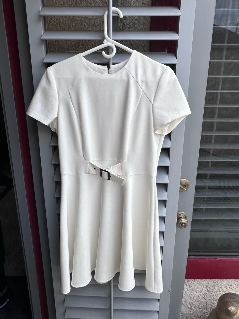 Cue Ivory Short-Sleeve Belted A-Line Dress
